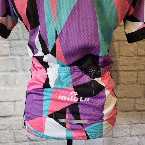 Miloto women's multi colored front zipper short sleeve cycling jersey size L - Picture 7 of 9
